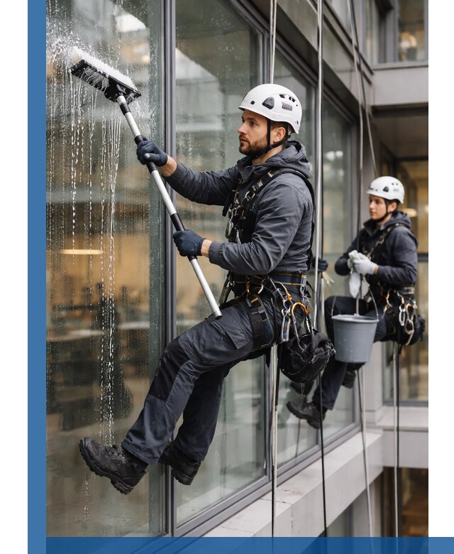 Профессиональная мойка витражей промышленными альпинистами в Калининграде