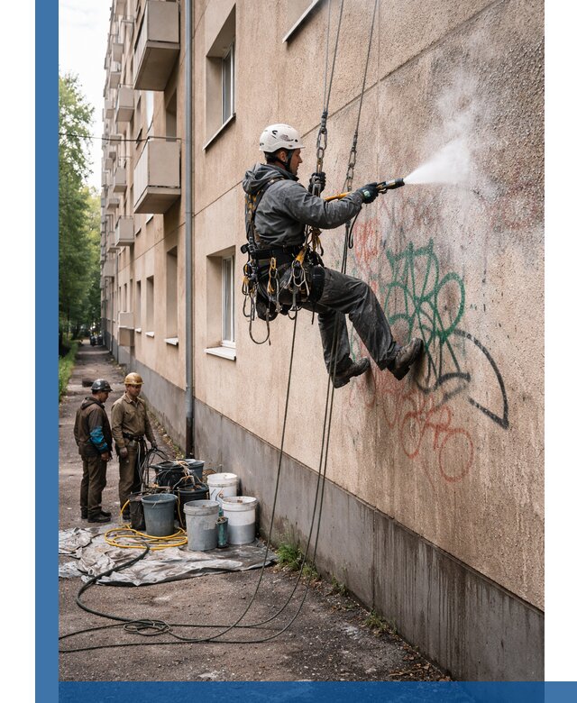 Удаление граффити с фасада в Калининграде без следов и повреждений