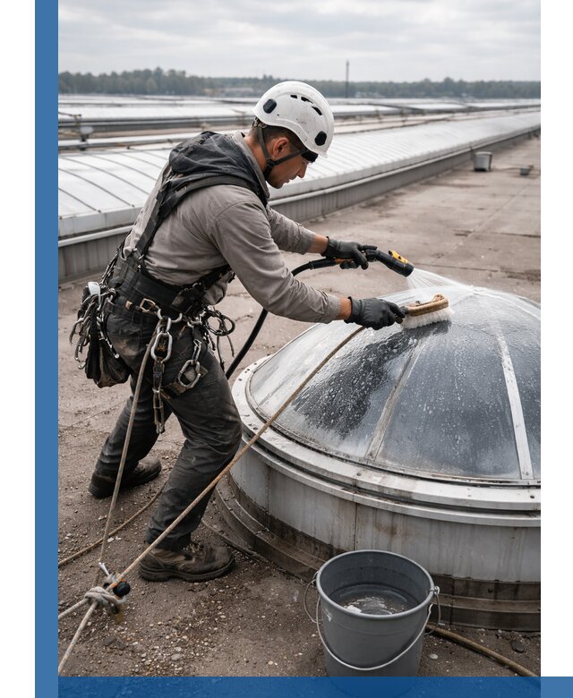 Мойка зенитных фонарей на кровле для промышленных объектов в Калининграде