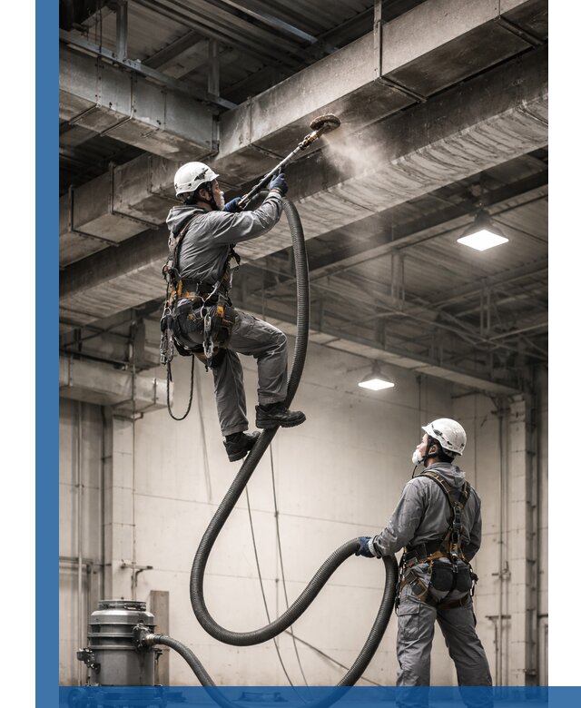 Обеспыливание потолочных конструкций в Калининграде промышленным альпинизмом