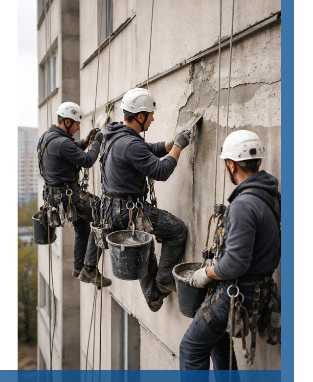 Ремонт бетонных элементов фасада в Калининграде от 2530 р. | ВЫСОТНИК-Клн