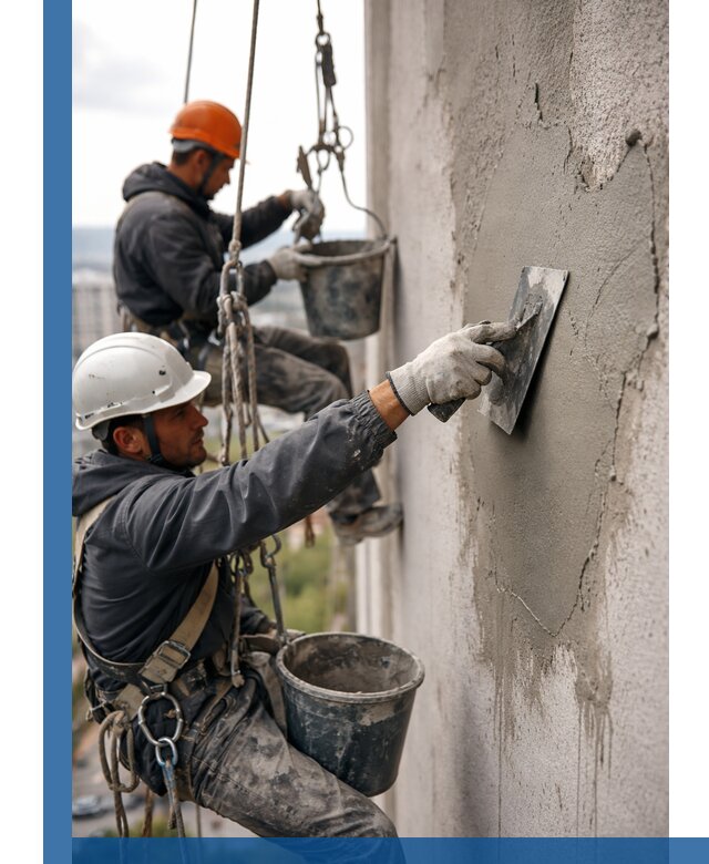 Штукатурка фасада на высоте в Калининграде профессиональные работы