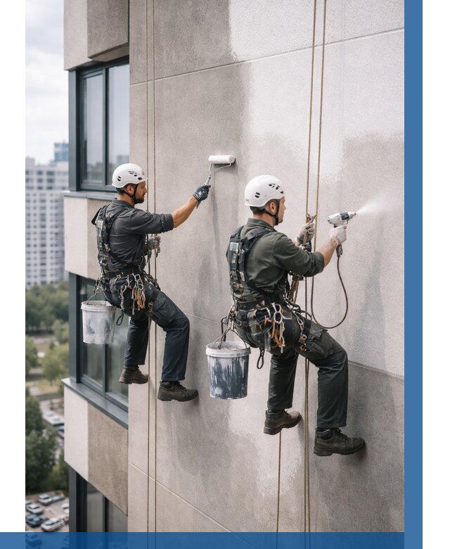 Покраска фасада альпинистами в Калининграде от 304 р. | ВЫСОТНИК-Клн