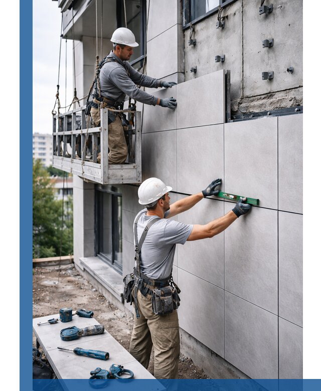 Монтаж керамогранита на фасад в Калининграде под ключ с гарантией качества