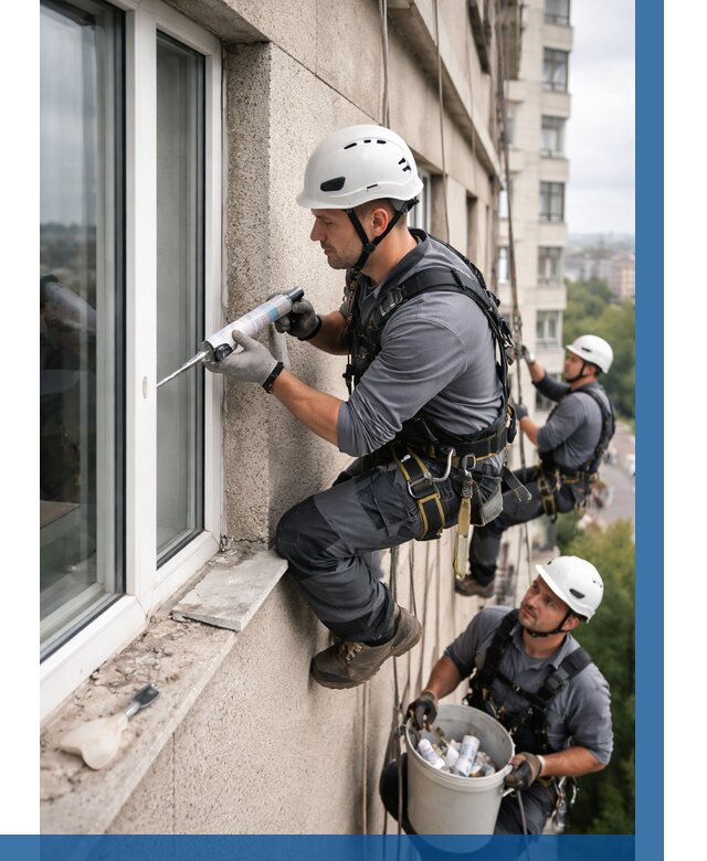 Герметизация оконных швов снаружи в Калининграде от 1518 р. | ВЫСОТНИК-Клн