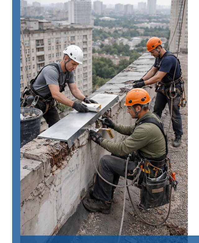 Ремонт парапета на кровле в Калининграде, высотные работы с гарантией