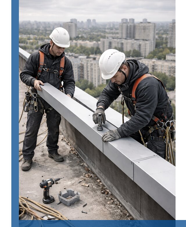 Монтаж парапетных крышек и ограждений кровли в Калининграде