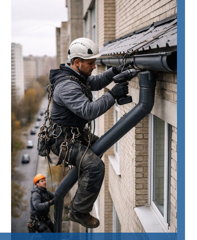 Монтаж водосточной системы на здании в Калининграде от 5059 р. | ВЫСОТНИК-Клн