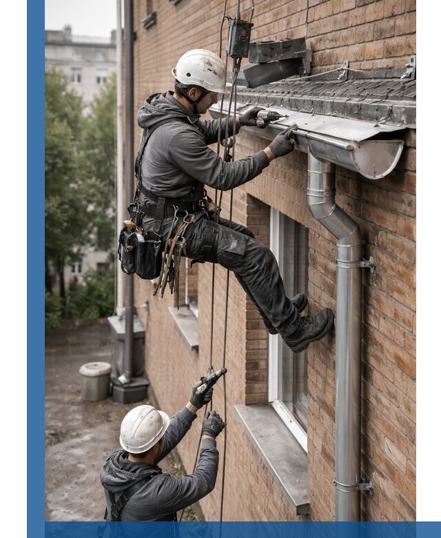 Монтаж водосточной системы на здании в Калининграде под ключ