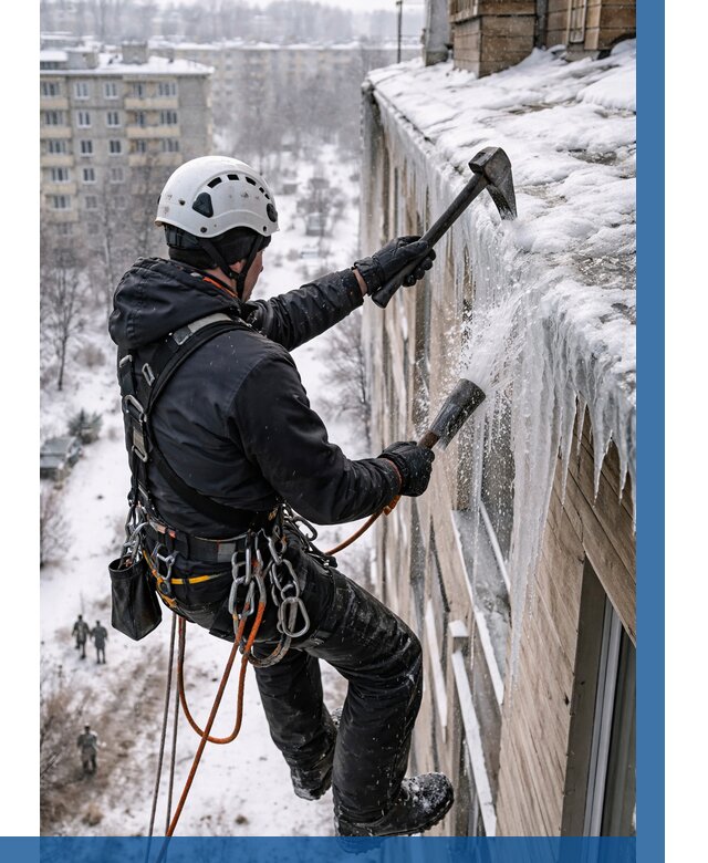 Сбивание сосулек с крыши в Калининграде по цене от 4553 р. | ВЫСОТНИК-Клн