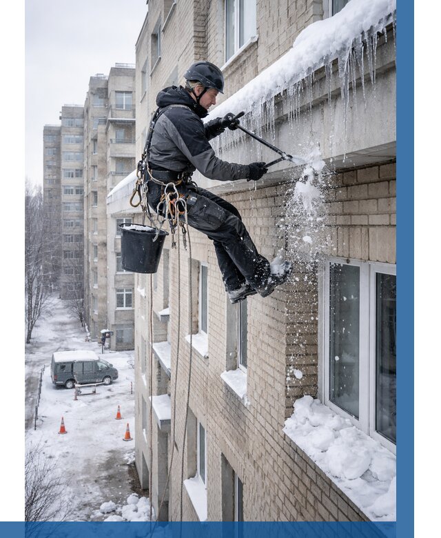 Удаление наледи с карнизов в Калининграде от 354 р. | ВЫСОТНИК-Клн