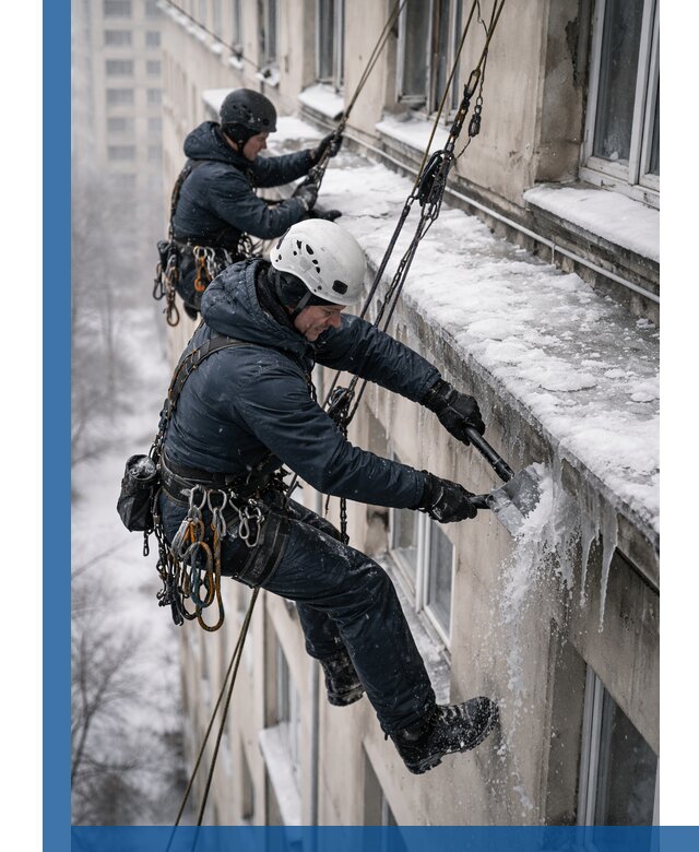 Удаление наледи и сосулек с карнизов в Калининграде профессионально