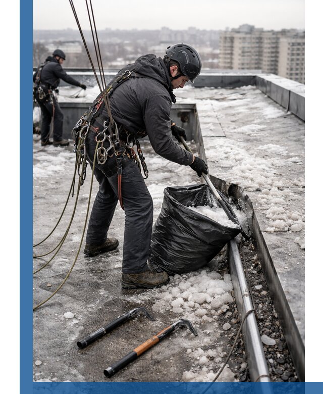 Аварийная очистка кровли в Калининграде от промальпинистов