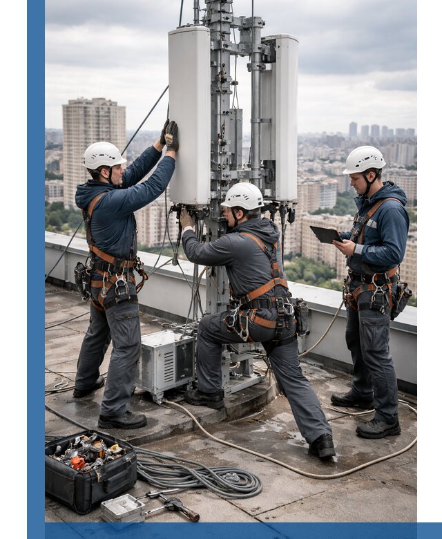 Монтаж антенн связи на крыше в Калининграде с вводом в эксплуатацию