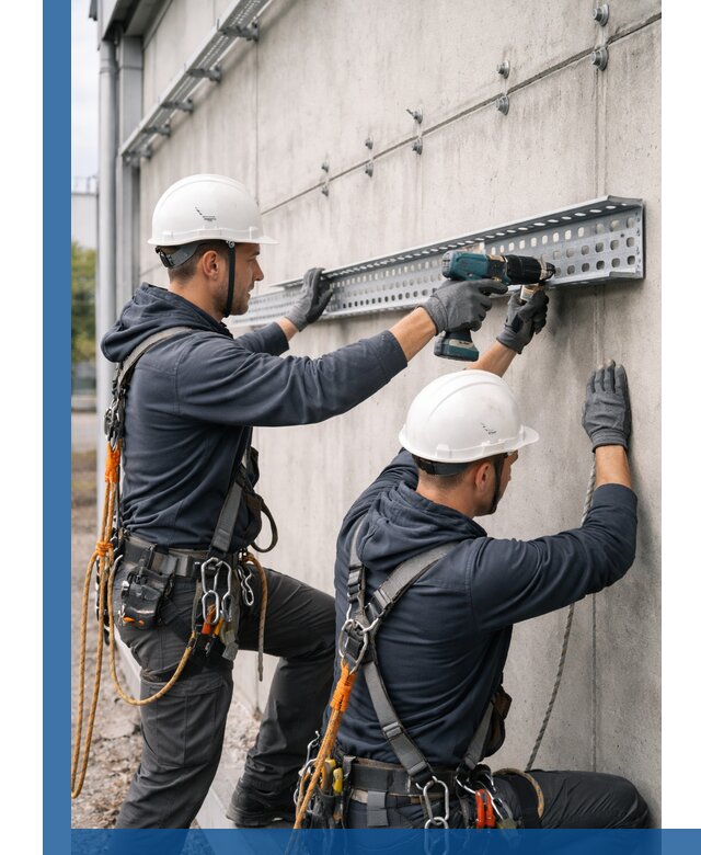 Монтаж кабельных лотков на фасаде зданий в Калининграде с гарантией