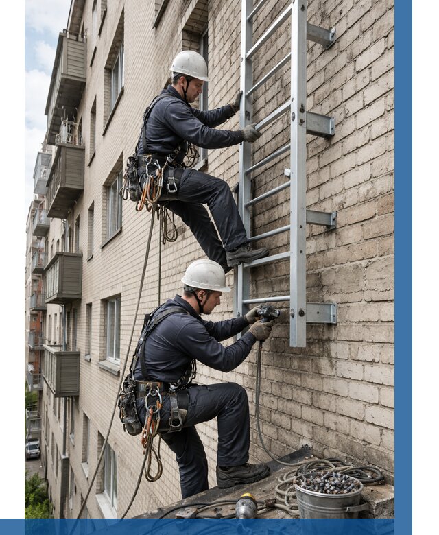 Монтаж пожарной лестницы в Калининграде от 25295 р заказать у ВЫСОТНИК-Клн