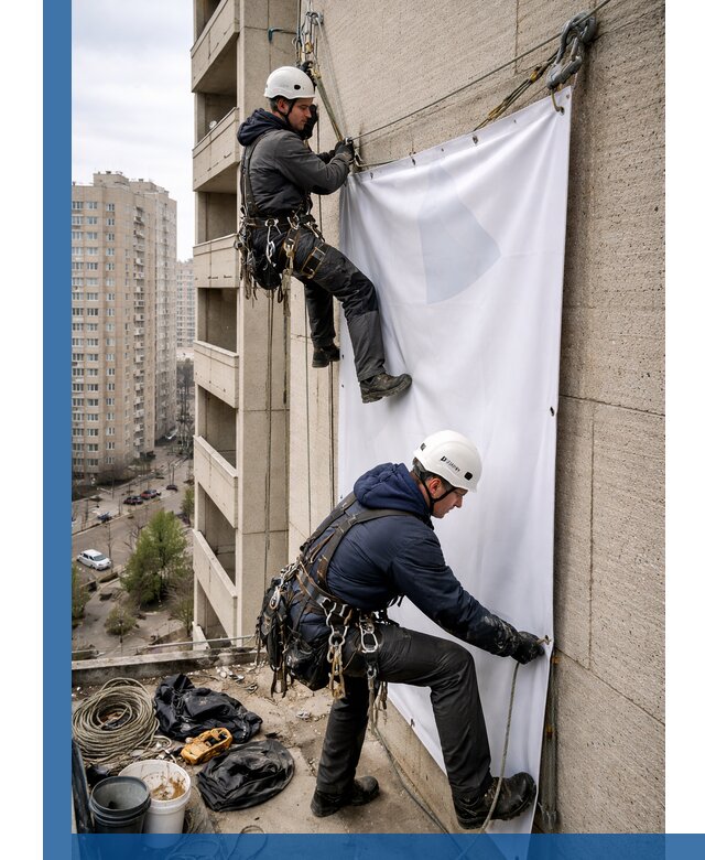 Профессиональный монтаж баннеров на фасаде в Калининграде