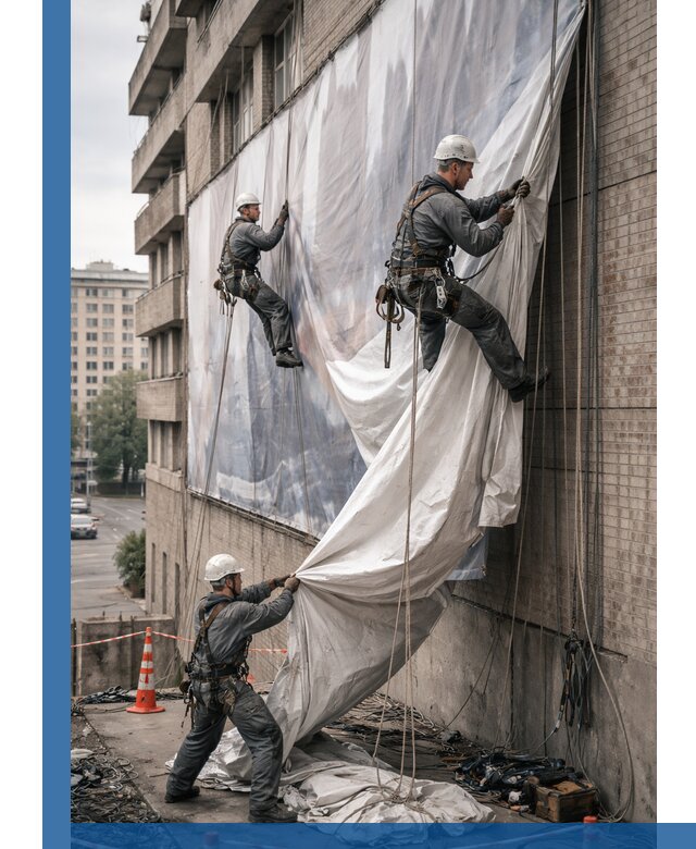 Демонтаж баннеров с фасада в Калининграде оперативно и безопасно