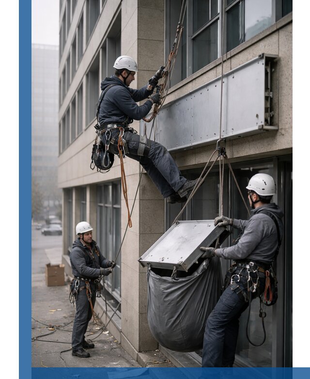 Демонтаж рекламной вывески с высотными работами в Калининграде