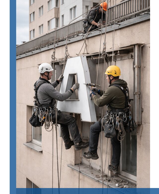 Ремонт и восстановление наружных вывесок на высоте в Калининграде
