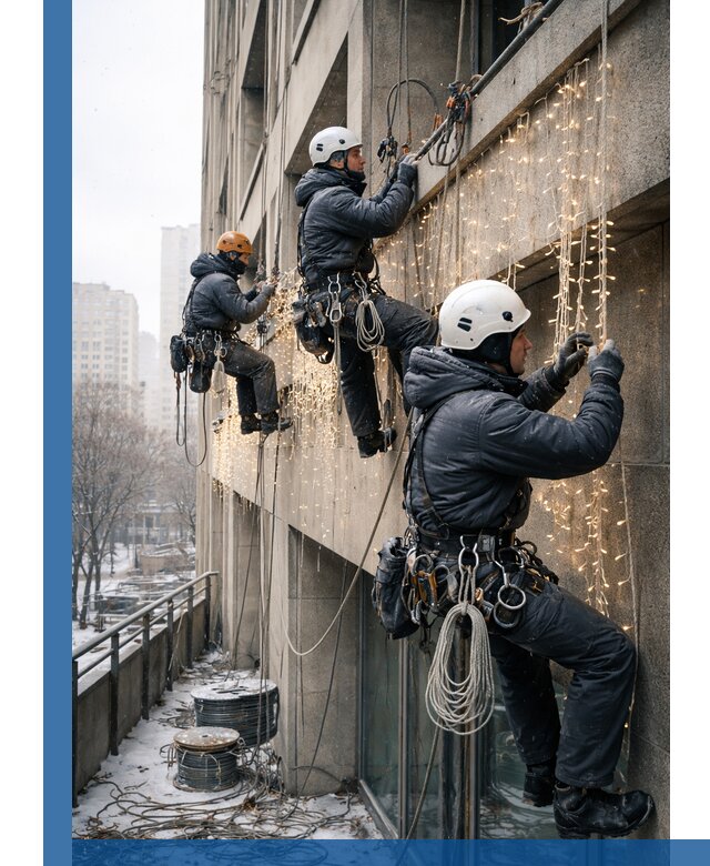 Монтаж новогодней иллюминации и украшение фасадов в Калининграде