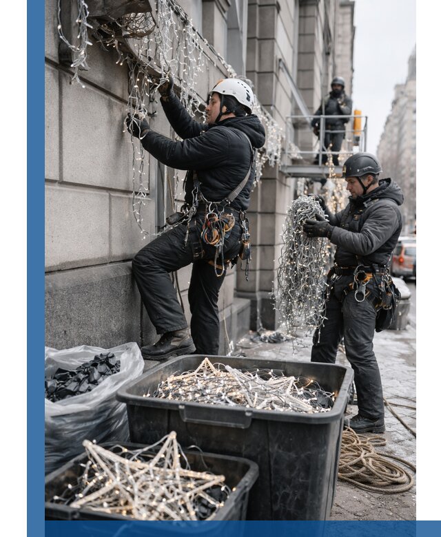 Демонтаж новогоднего оформления и гирлянд в Калининграде