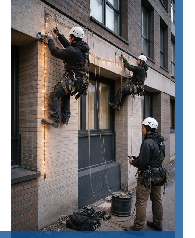 Монтаж гирлянд на фасаде в Калининграде от 3541 р. | ВЫСОТНИК-Клн