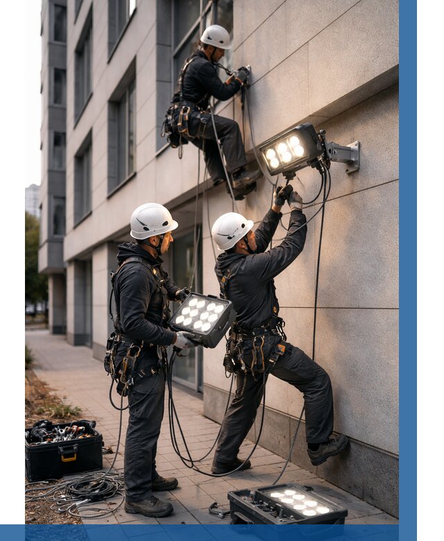Монтаж прожекторов на фасаде в Калининграде от 7589 р. | ВЫСОТНИК-Клн