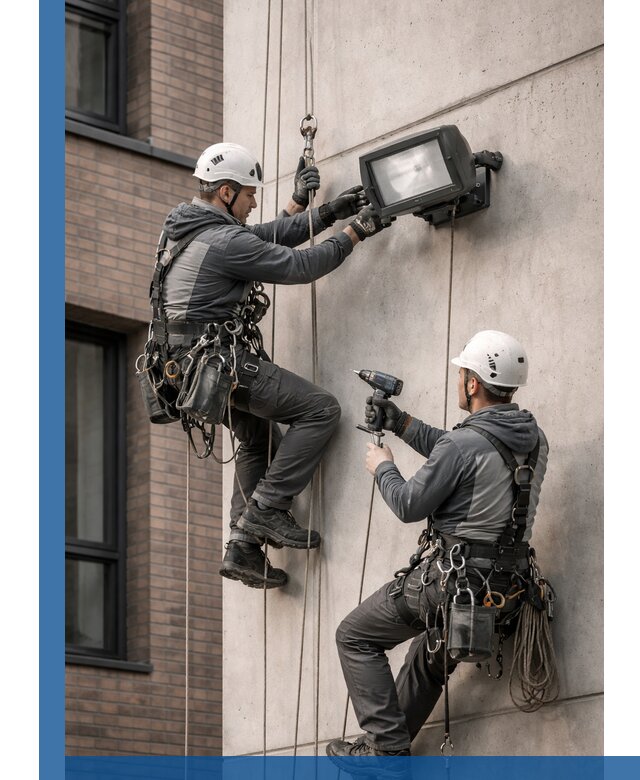 Профессиональный монтаж фасадных прожекторов в Калининграде под ключ