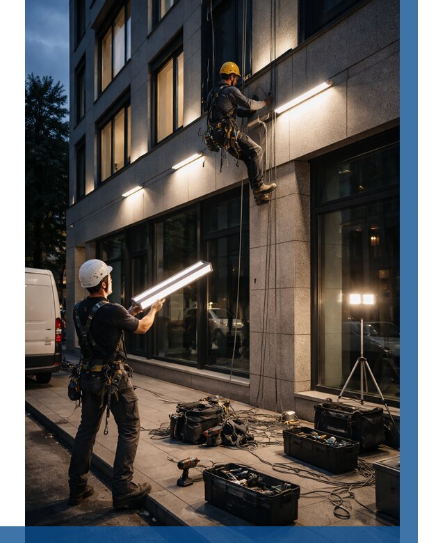 Монтаж архитектурной подсветки здания в Калининграде от 2530 р.|ВЫСОТНИК-Клн