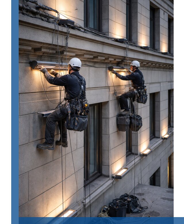 Монтаж архитектурной подсветки фасадов зданий в Калининграде