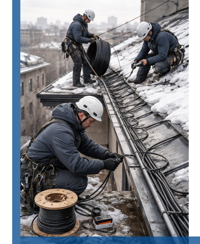 Монтаж греющего кабеля на кровле в Калининграде под ключ