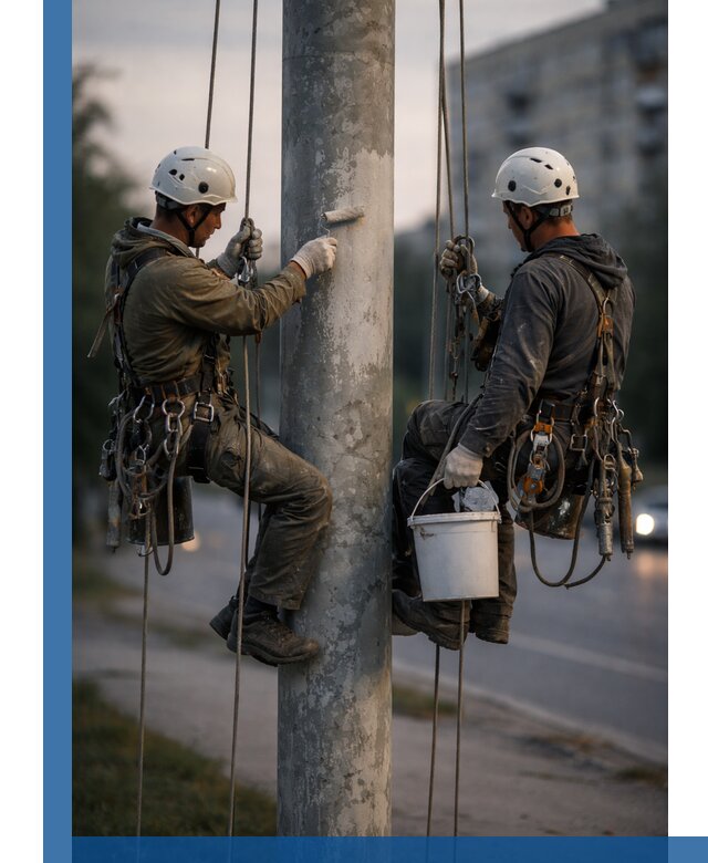Покраска опор освещения и антикоррозийная защита в Калининграде
