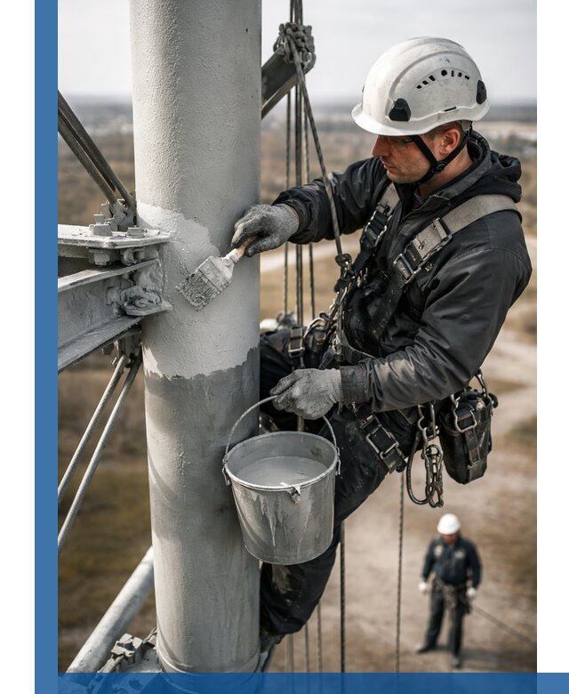 Покраска мачт связи в Калининграде промышленными альпинистами
