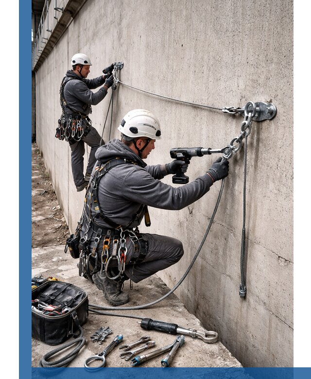 Монтаж анкерных линий высотной безопасности в Калининграде